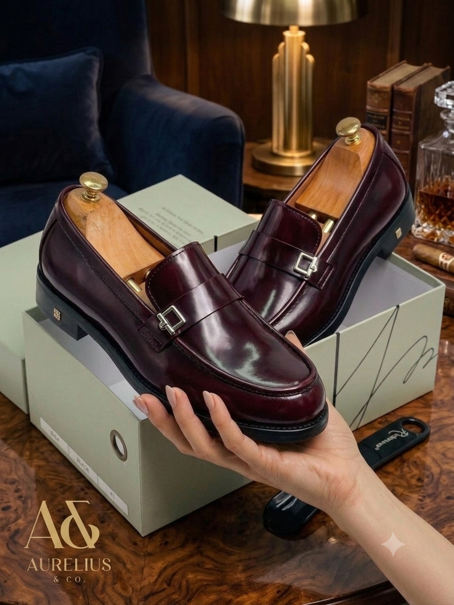 Classic Monk Strap Shoes - Burgundy