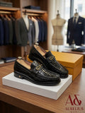 crocodile-embossed leather loafers