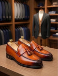 Cognac Bown Leather Tassel Loafers